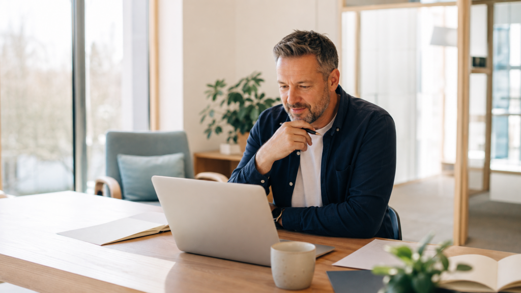Church leader reviewing church app pricing and budget on a laptop